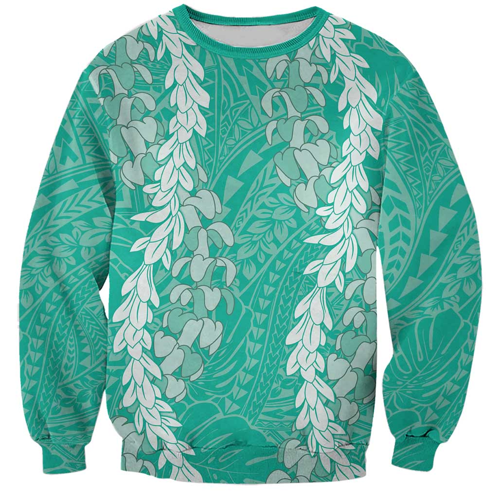 Puakenikeni and Maile Lei Sweatshirt Sage Green Double Strand Lei