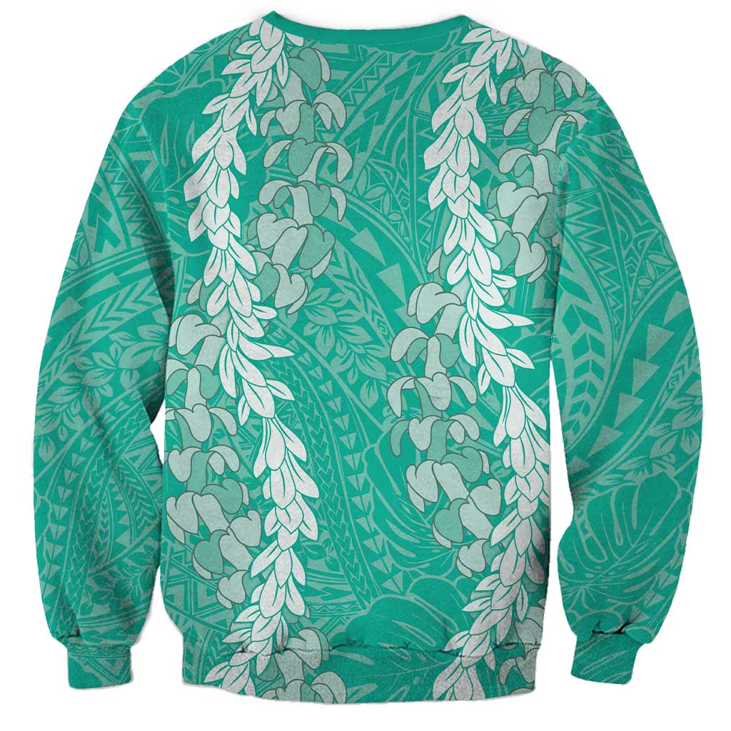 Puakenikeni and Maile Lei Sweatshirt Sage Green Double Strand Lei