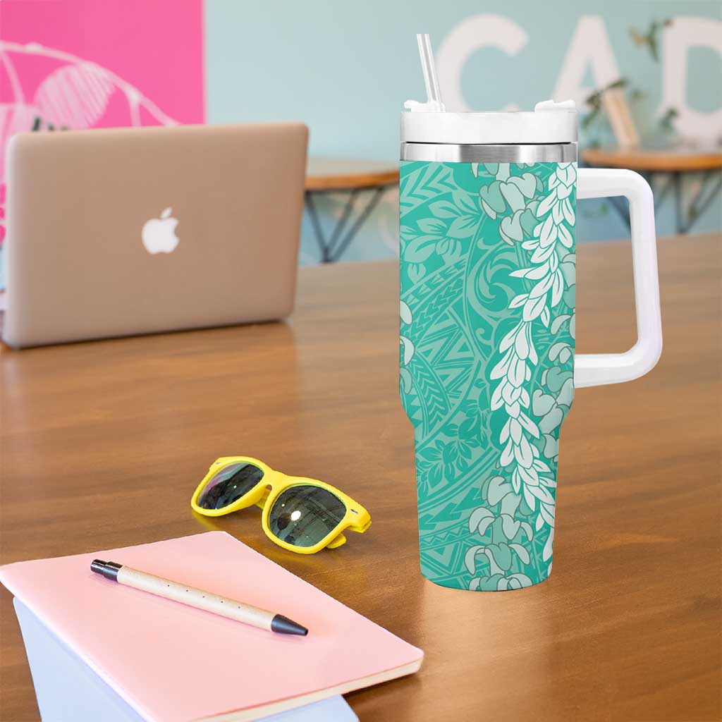 Puakenikeni and Maile Lei Tumbler With Handle Sage Green Double Strand Lei