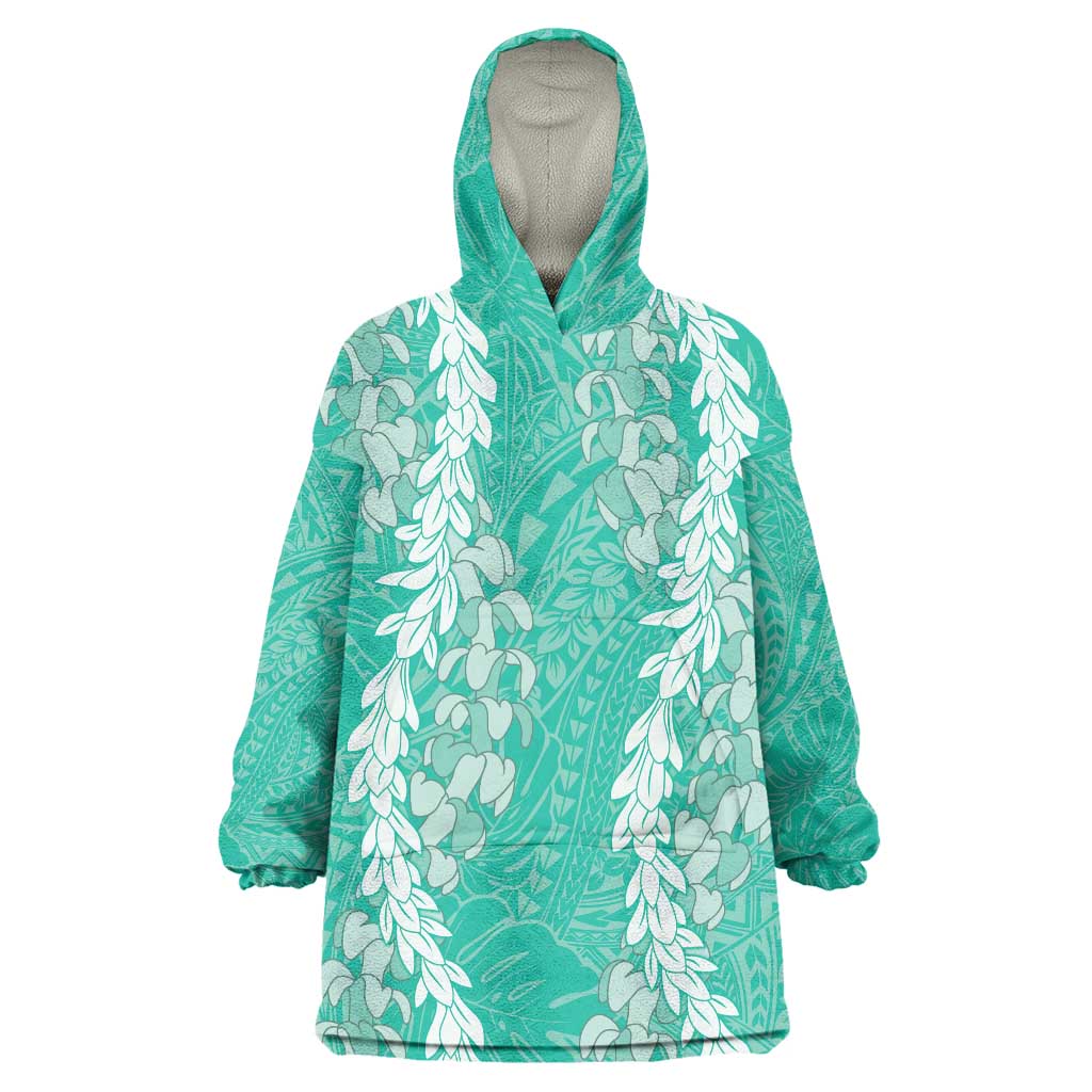Puakenikeni and Maile Lei Wearable Blanket Hoodie Sage Green Double Strand Lei