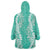 Puakenikeni and Maile Lei Wearable Blanket Hoodie Sage Green Double Strand Lei
