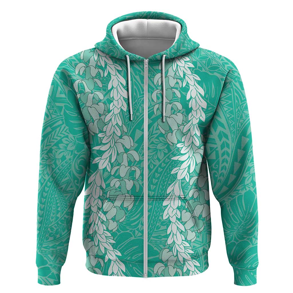 Puakenikeni and Maile Lei Zip Hoodie Sage Green Double Strand Lei LT9 Zip Hoodie Sage Green - Polynesian Pride