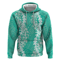 Puakenikeni and Maile Lei Zip Hoodie Sage Green Double Strand Lei