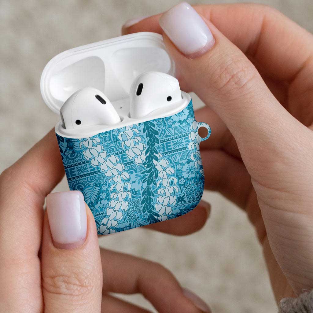 Blue Puakenikeni and Maile Lei AirPods Case Hawaiian Style Tribal Tapa Double Strand Lei - Polynesian Pride