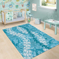 Blue Puakenikeni and Maile Lei Area Rug Hawaiian Style Tribal Tapa Double Strand Lei