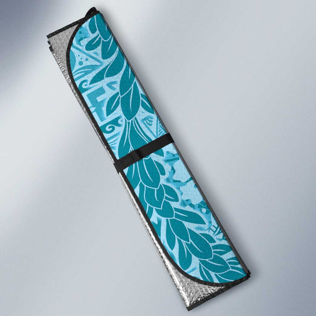 Blue Puakenikeni and Maile Lei Auto Sun Shade Hawaiian Style Tribal Tapa Double Strand Lei - Polynesian Pride