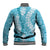 Blue Puakenikeni and Maile Lei Baseball Jacket Hawaiian Style Tribal Tapa Double Strand Lei