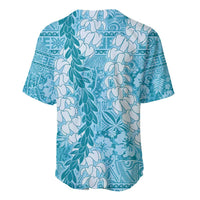 Blue Puakenikeni and Maile Lei Baseball Jersey Hawaiian Style Tribal Tapa Double Strand Lei