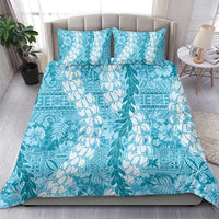 Blue Puakenikeni and Maile Lei Bedding Set Hawaiian Style Tribal Tapa Double Strand Lei