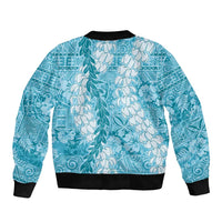 Blue Puakenikeni and Maile Lei Bomber Jacket Hawaiian Style Tribal Tapa Double Strand Lei LT9 - Polynesian Pride