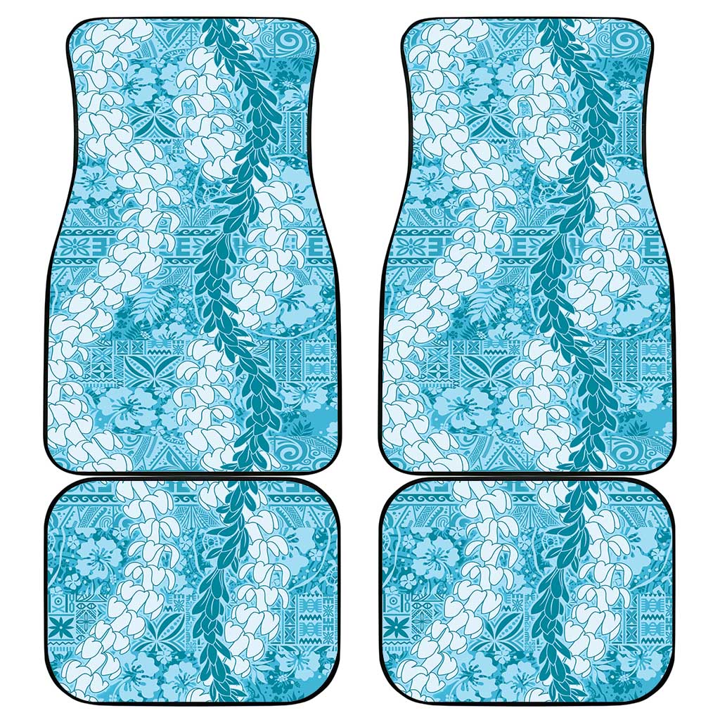 Blue Puakenikeni and Maile Lei Car Mats Hawaiian Style Tribal Tapa Double Strand Lei