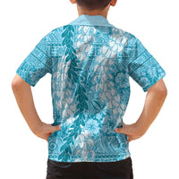 Blue Puakenikeni and Maile Lei Family Matching Off Shoulder Short Dress and Hawaiian Shirt Hawaiian Style Tribal Tapa Double Strand Lei LT9 - Polynesian Pride
