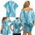 Blue Puakenikeni and Maile Lei Family Matching Off Shoulder Short Dress and Hawaiian Shirt Hawaiian Style Tribal Tapa Double Strand Lei
