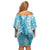 Blue Puakenikeni and Maile Lei Family Matching Off Shoulder Short Dress and Hawaiian Shirt Hawaiian Style Tribal Tapa Double Strand Lei