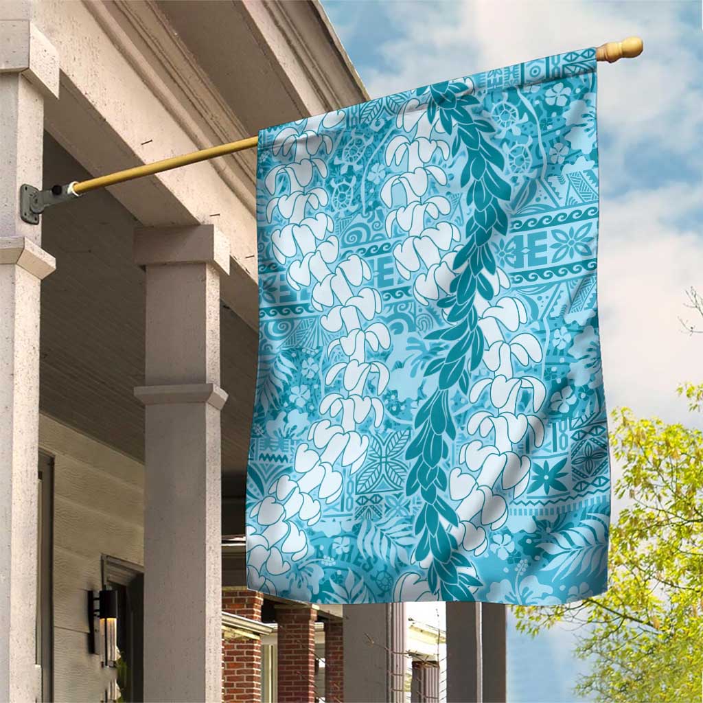 Blue Puakenikeni and Maile Lei Garden Flag Hawaiian Style Tribal Tapa Double Strand Lei