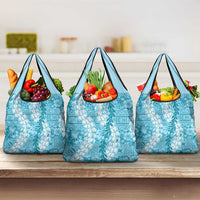 Blue Puakenikeni and Maile Lei Grocery Bag Hawaiian Style Tribal Tapa Double Strand Lei