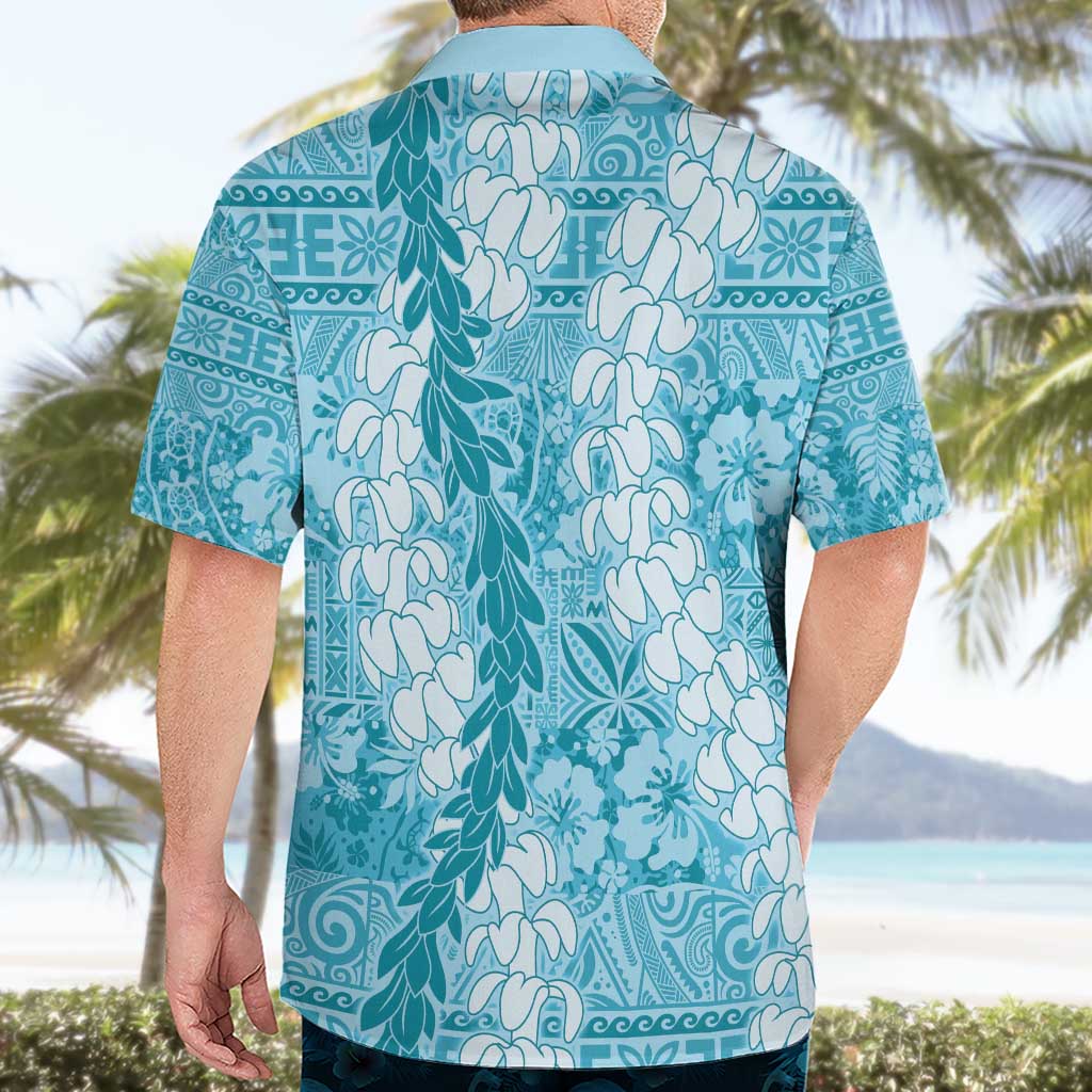 Blue Puakenikeni and Maile Lei Hawaiian Shirt Hawaiian Style Tribal Tapa Double Strand Lei