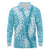 Blue Puakenikeni and Maile Lei Long Sleeve Polo Shirt Hawaiian Style Tribal Tapa Double Strand Lei