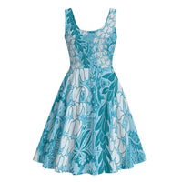 Blue Puakenikeni and Maile Lei Midi Dress Hawaiian Style Tribal Tapa Double Strand Lei - Polynesian Pride