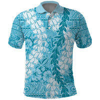 Blue Puakenikeni and Maile Lei Polo Shirt Hawaiian Style Tribal Tapa Double Strand Lei