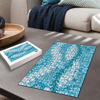 Blue Puakenikeni and Maile Lei Puzzle Hawaiian Style Tribal Tapa Double Strand Lei - Polynesian Pride