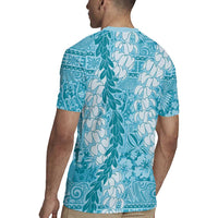 Blue Puakenikeni and Maile Lei Rugby Jersey Hawaiian Style Tribal Tapa Double Strand Lei