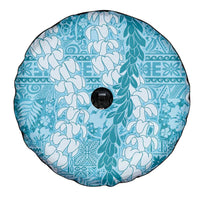 Blue Puakenikeni and Maile Lei Spare Tire Cover Hawaiian Style Tribal Tapa Double Strand Lei