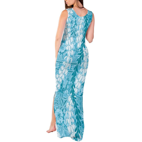 Personalised Strong Maui Tank Maxi Dress Good Living Hawaii with Shaka Sign Kakau Tribal Purple LT9