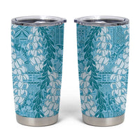 Blue Puakenikeni and Maile Lei Tumbler Cup Hawaiian Style Tribal Tapa Double Strand Lei