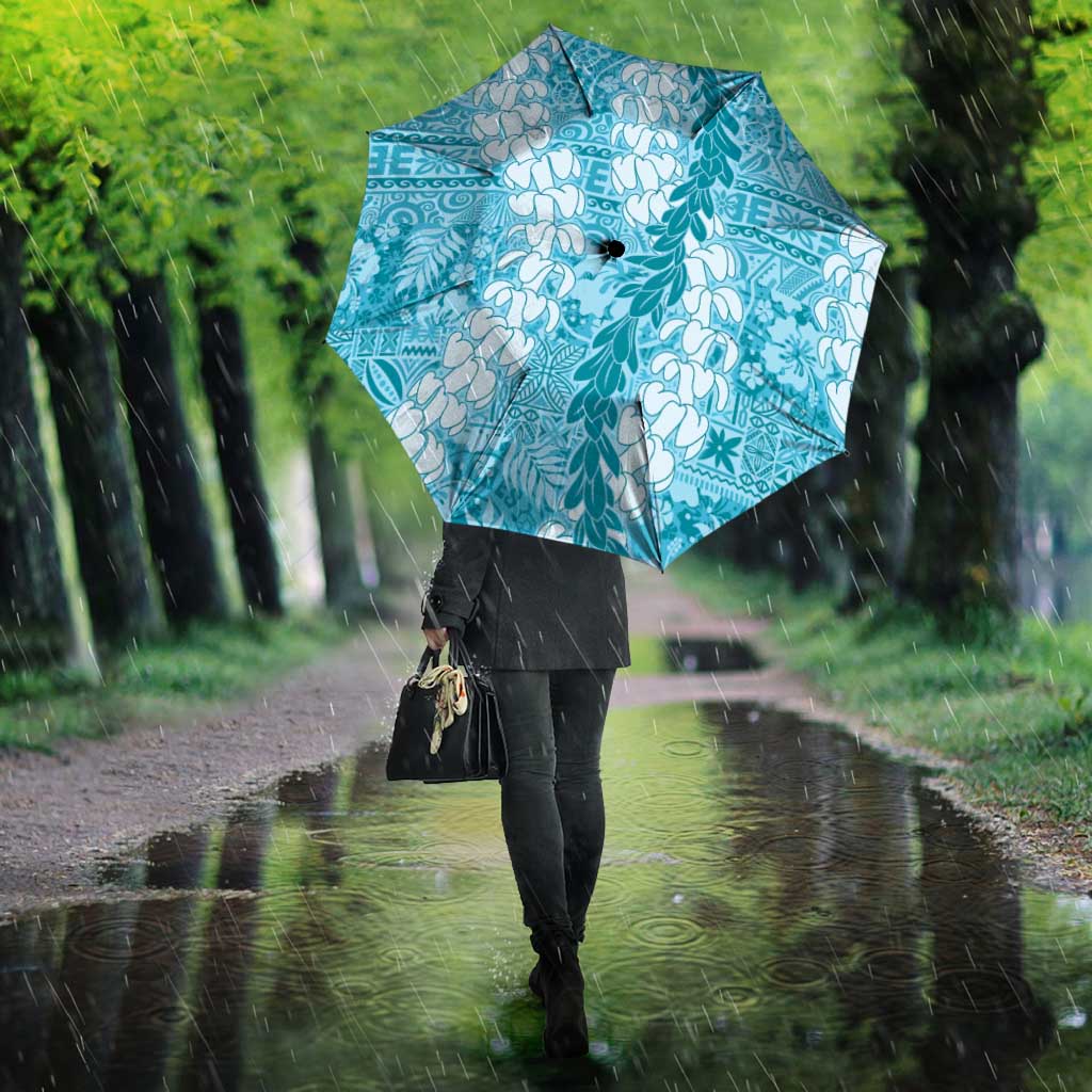 Blue Puakenikeni and Maile Lei Umbrella Hawaiian Style Tribal Tapa Double Strand Lei - Polynesian Pride