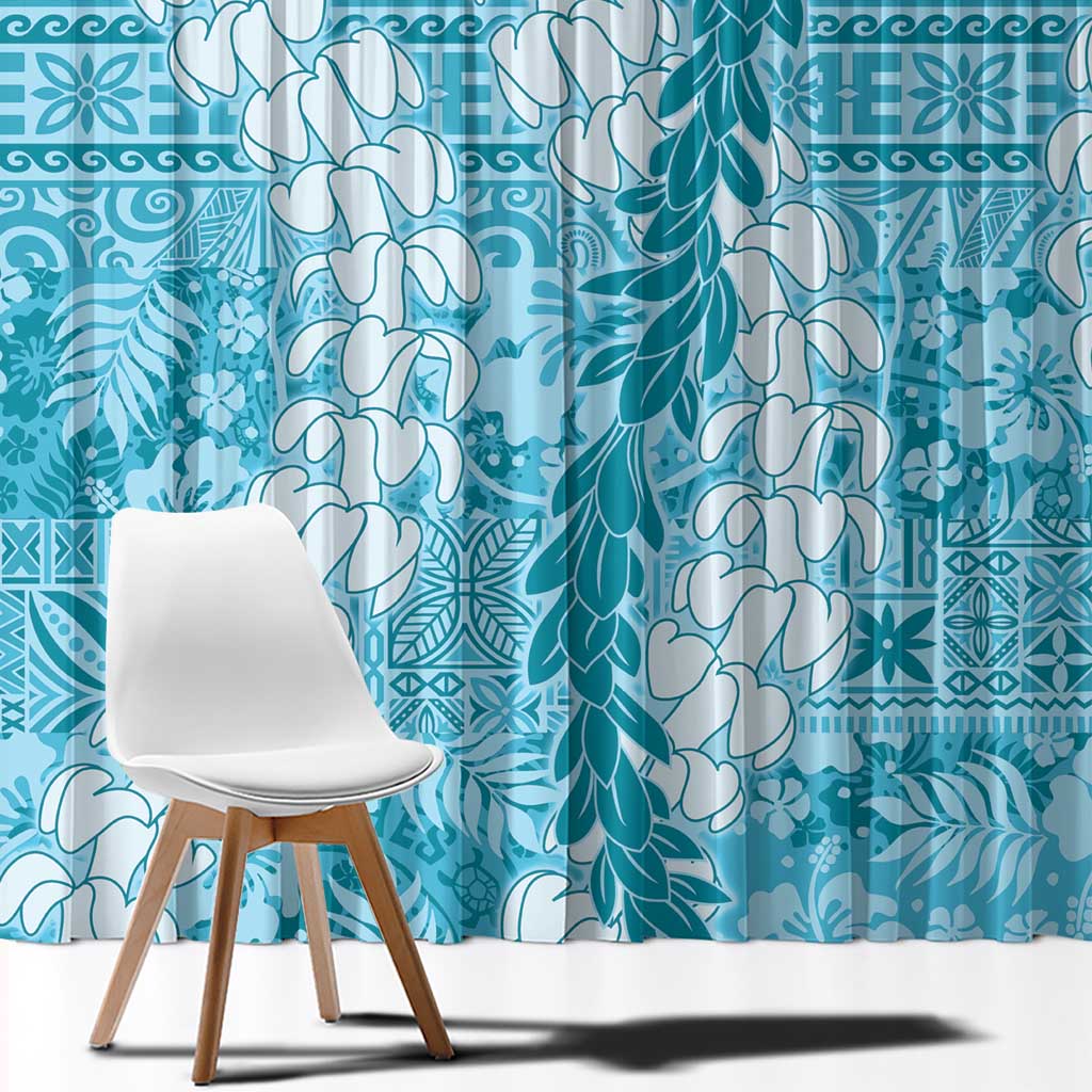 Blue Puakenikeni and Maile Lei Window Curtain Hawaiian Style Tribal Tapa Double Strand Lei