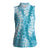 Blue Puakenikeni and Maile Lei Women Sleeveless Polo Shirt Hawaiian Style Tribal Tapa Double Strand Lei
