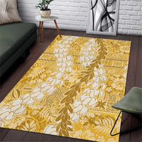 Gold Puakenikeni and Maile Lei Area Rug Hawaiian Style Tribal Tapa Double Strand Lei