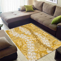 Gold Puakenikeni and Maile Lei Area Rug Hawaiian Style Tribal Tapa Double Strand Lei