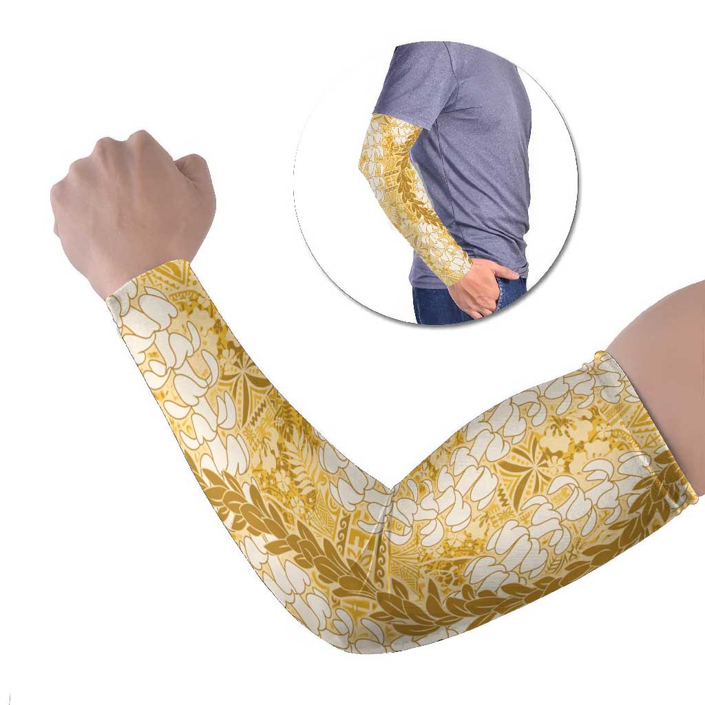 Gold Puakenikeni and Maile Lei Arm Sleeves Hawaiian Style Tribal Tapa Double Strand Lei - Polynesian Pride