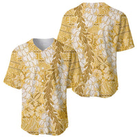 Gold Puakenikeni and Maile Lei Baseball Jersey Hawaiian Style Tribal Tapa Double Strand Lei