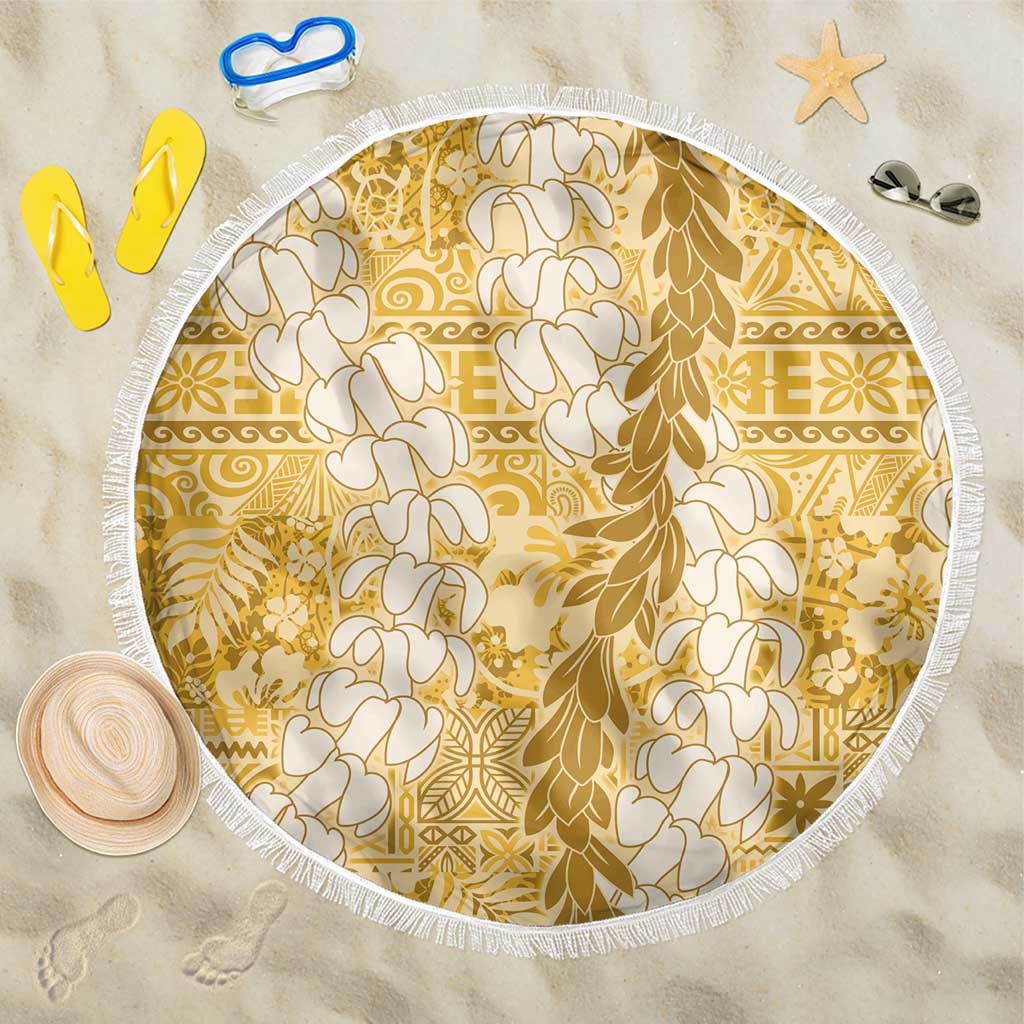 Gold Puakenikeni and Maile Lei Beach Blanket Hawaiian Style Tribal Tapa Double Strand Lei