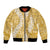 Gold Puakenikeni and Maile Lei Bomber Jacket Hawaiian Style Tribal Tapa Double Strand Lei