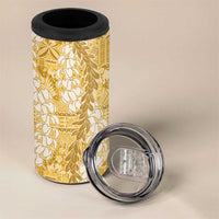 Gold Puakenikeni and Maile Lei 4 in 1 Can Cooler Tumbler Hawaiian Style Tribal Tapa Double Strand Lei