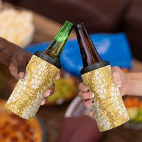 Gold Puakenikeni and Maile Lei 4 in 1 Can Cooler Tumbler Hawaiian Style Tribal Tapa Double Strand Lei