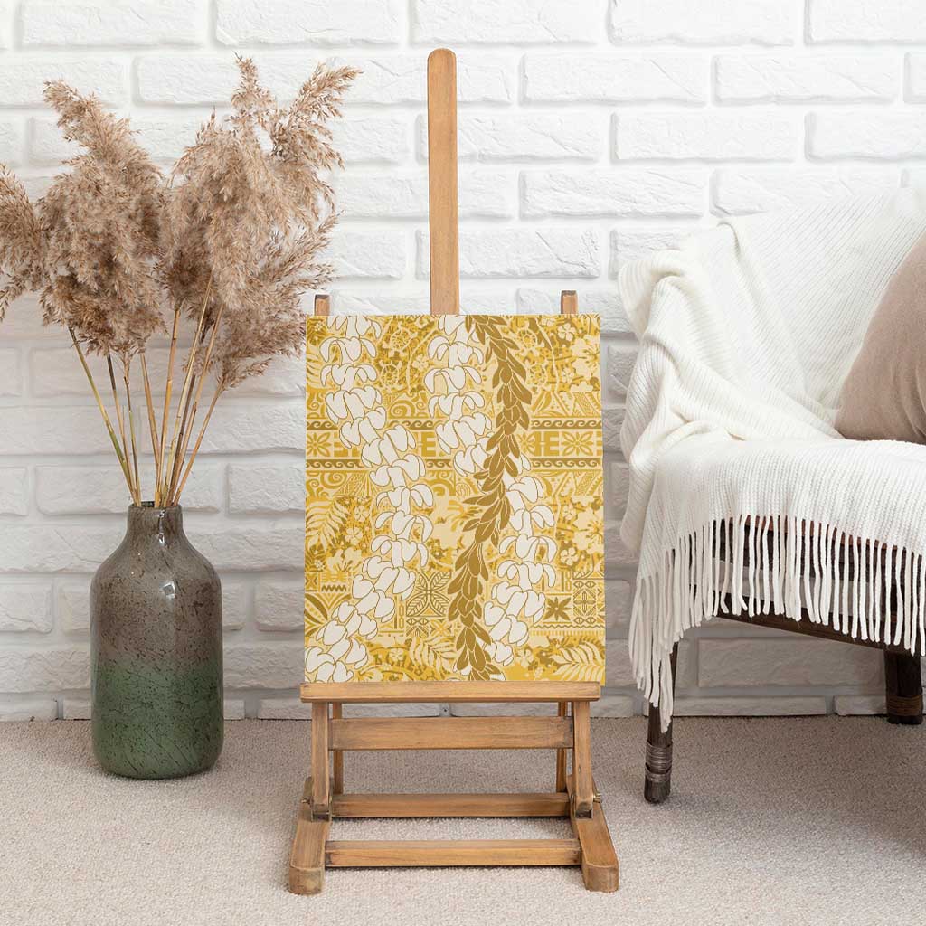Gold Puakenikeni and Maile Lei Canvas Wall Art Hawaiian Style Tribal Tapa Double Strand Lei LT9 - Polynesian Pride