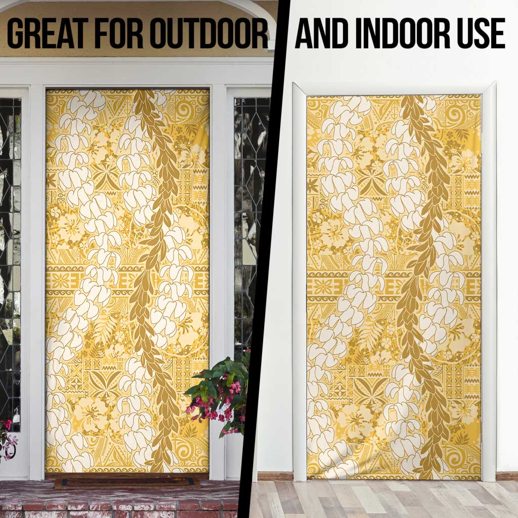 Gold Puakenikeni and Maile Lei Door Cover Hawaiian Style Tribal Tapa Double Strand Lei - Polynesian Pride
