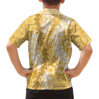 Gold Puakenikeni and Maile Lei Family Matching Short Sleeve Bodycon Dress and Hawaiian Shirt Hawaiian Style Tribal Tapa Double Strand Lei LT9 - Polynesian Pride