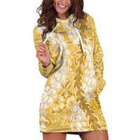 Gold Puakenikeni and Maile Lei Hoodie Dress Hawaiian Style Tribal Tapa Double Strand Lei