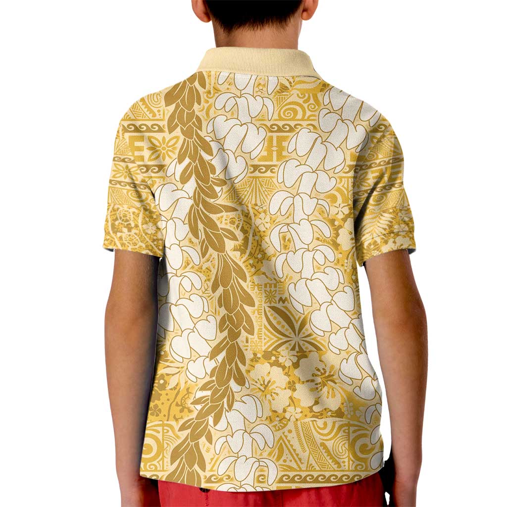 Gold Puakenikeni and Maile Lei Kid Polo Shirt Hawaiian Style Tribal Tapa Double Strand Lei
