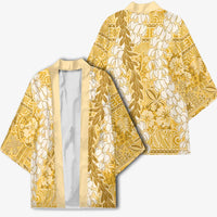 Gold Puakenikeni and Maile Lei Kimono Hawaiian Style Tribal Tapa Double Strand Lei - Polynesian Pride