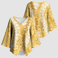 Gold Puakenikeni and Maile Lei Kimono Sleeve Blouse Hawaiian Style Tribal Tapa Double Strand Lei - Polynesian Pride