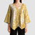 Gold Puakenikeni and Maile Lei Kimono Sleeve Blouse Hawaiian Style Tribal Tapa Double Strand Lei - Polynesian Pride