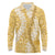 Gold Puakenikeni and Maile Lei Long Sleeve Polo Shirt Hawaiian Style Tribal Tapa Double Strand Lei