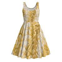 Gold Puakenikeni and Maile Lei Midi Dress Hawaiian Style Tribal Tapa Double Strand Lei - Polynesian Pride